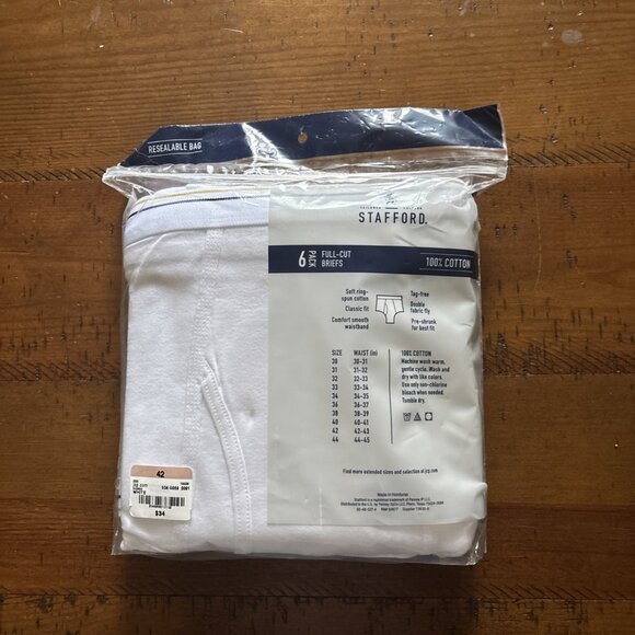 Stanford Full Cut Briefs 100% Cotton 6 Pairs New Old Stock White 42 - Picture 4 of 5